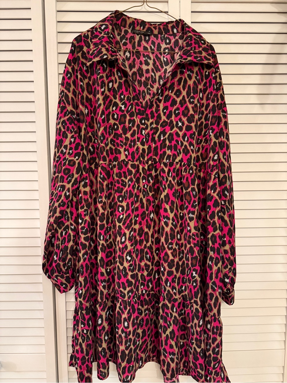 SHEIN Pink Brown Leopard Print Midi Dress